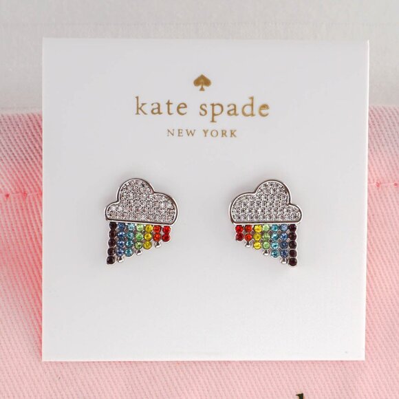Cloud and Rainbow Pave Stud Earrings Silver - Picture 1 of 1